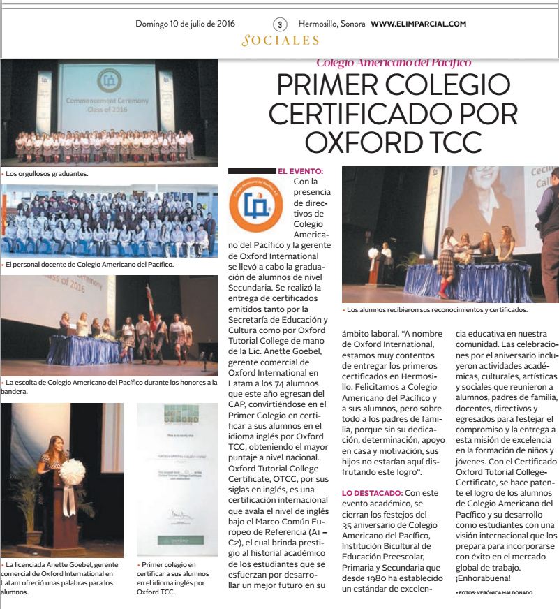 You are currently viewing “Colegio Americano del Pacífico, Primer Colegio en certificarse por OXFORD TCC”